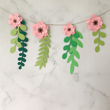 Pinfliers Flower Garland with Pink Paper Flower and Leaves for Birthday Party Decorations
